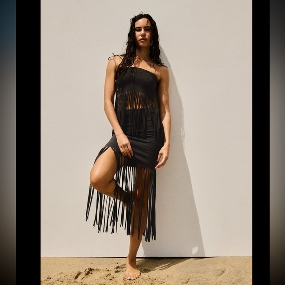 ZARA FRINGED RIBBED SKIRT - Picture 2 of 10